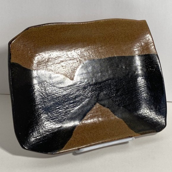 Dan Eash Art Pottery PA Studio Handmade Brown Glaze Stoneware Slab Tray 10x7.5in - Picture 2 of 16